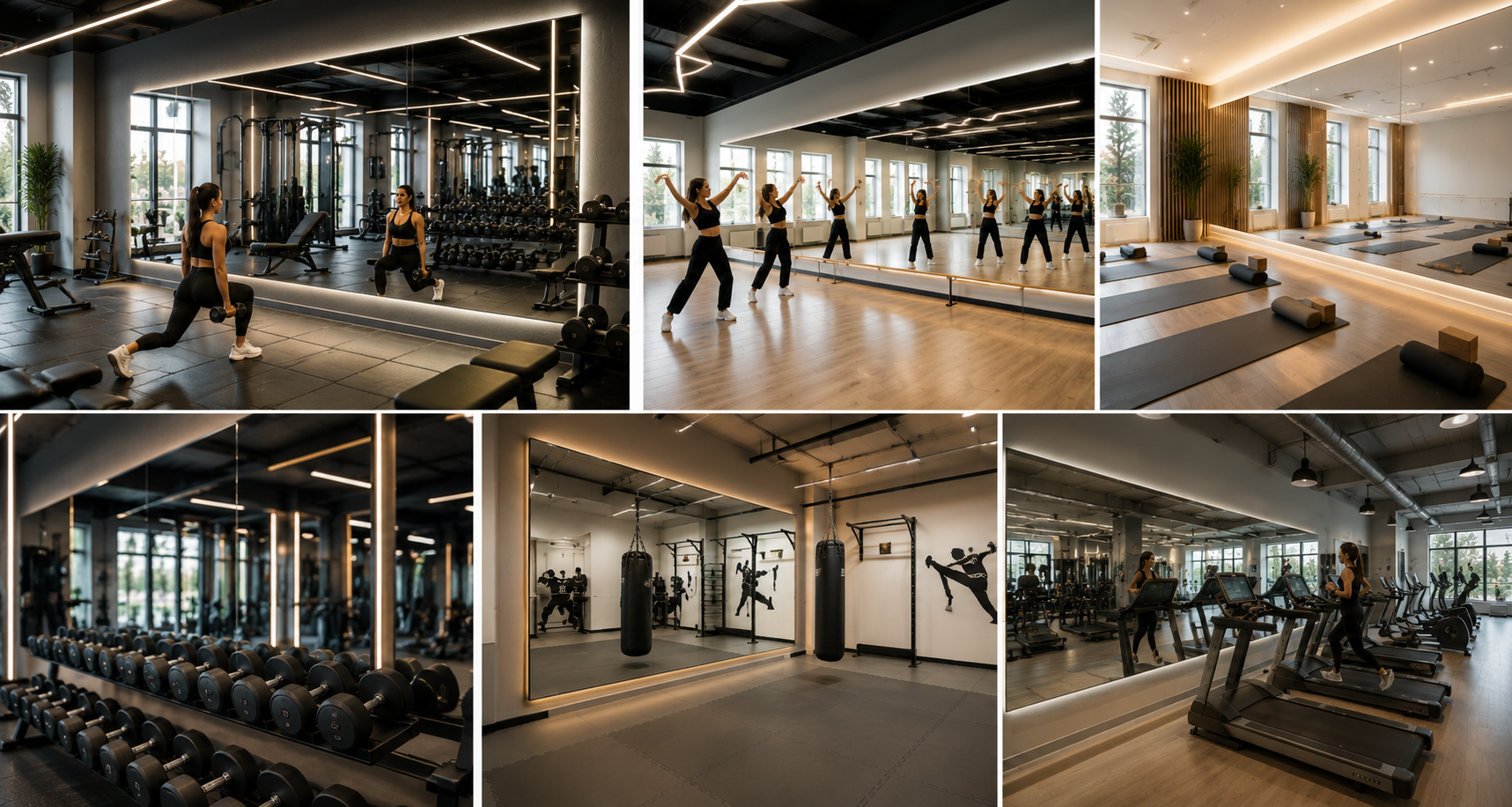 Producent luster na wymiar – inspiracje i realizacje 2 Lustra w silowni szkole tanca
